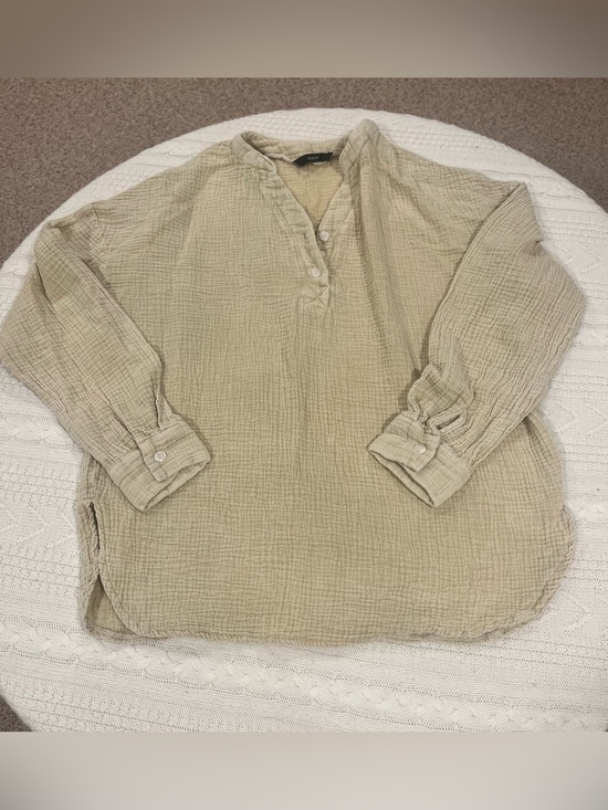 Dokotoo Tops - Dokotoo Beige Double Gauze Cotton Henley Tunic Top - Size Medium